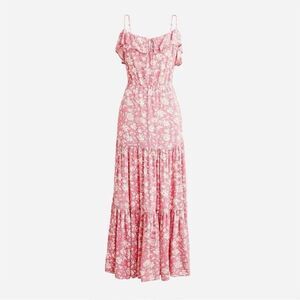 J. Crew Dark Flamingo Tossed Floral Tiered Maxi Dress Size Medium